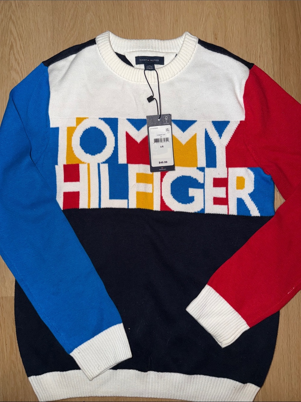 Tommy Hilfiger Colorblock Logo Crewneck Sweater - Blue/Red/White/Yellow/Navy